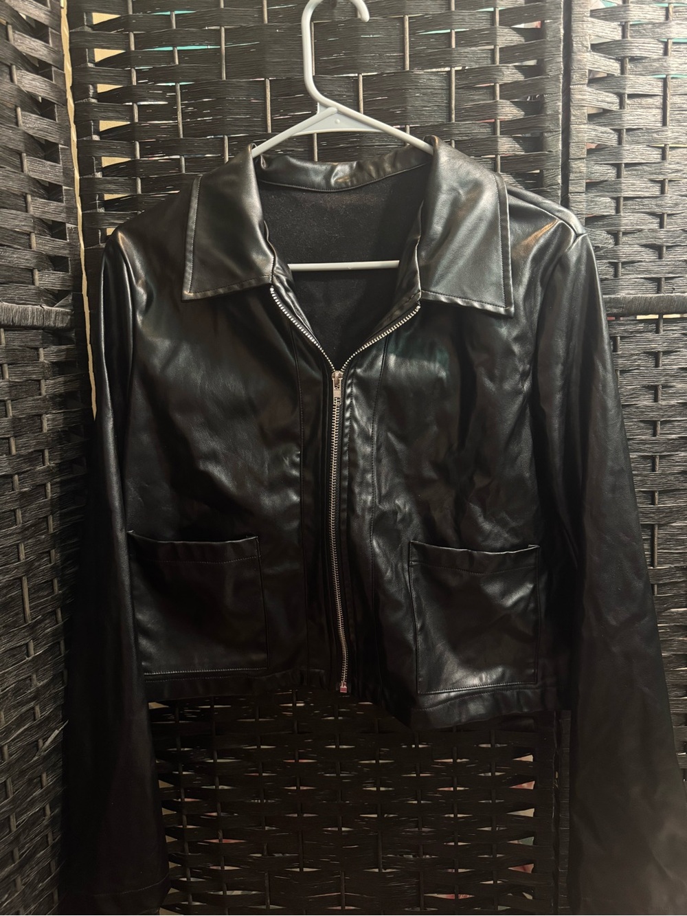 SHEIN Black Faux Leather Zip-Up Bomber Jacket NWOT